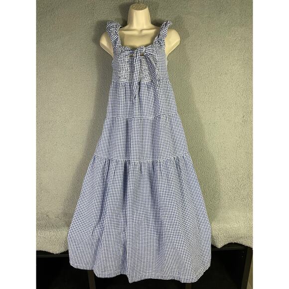 Old Navy Blue Gingham Smocked Tiered Maxi Dress Women’s Large Cottagecore - Picture 7 of 11